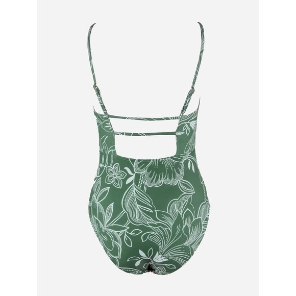 Women Green Floral Square Neck Cutout Back Tummy Control with Adjustable  Straps - Picture 6 of 6